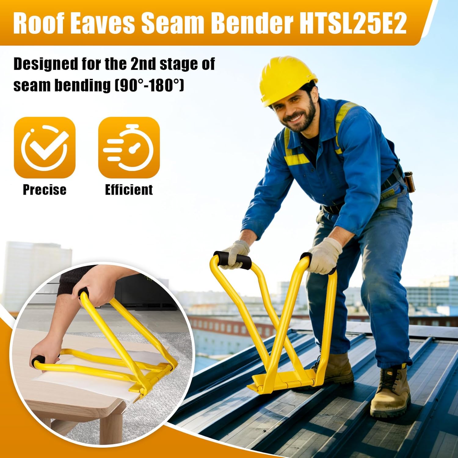 𝐔𝐩𝐠𝐫𝐚𝐝𝐞 HTSL25E2 Roof Eaves Seam Bender, Metal Roofing Drip Edge Folding Tool, EVA Non Slip Grip, Thickened Tube, Metal Eave Tool, Standing Seam Bender, Suitable for Roofer
