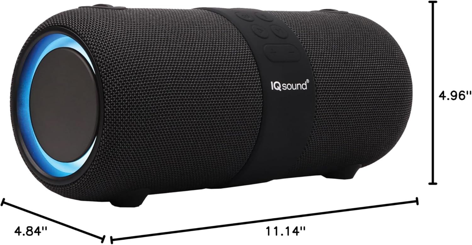 Supersonic IQ Sound IQ-2323BT 2 x 3-Inch Portable Bluetooth Fabric Speaker with TWS, Voice Control, Clear Sound, RGB Lights, Water Resistance, FM Radio, and USB/AUX Inputs - Perfect for Any Event