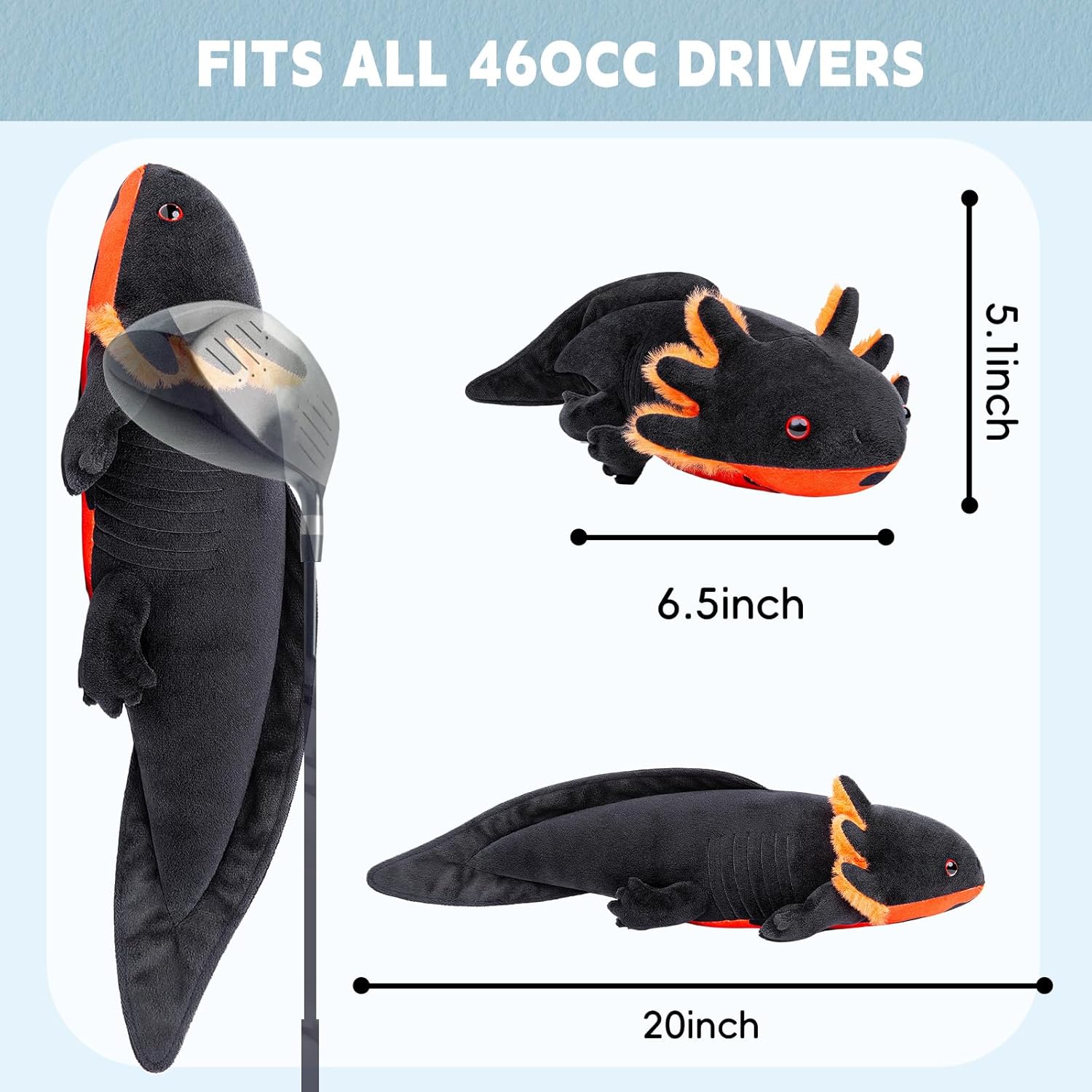 Funny Axolotl Golf Headcover, Small Size Fits Hybird and Irons, Large Size Fits Standard 460cc Driver Head, Colors Animals Plush Golf Club Head Covers for Mens