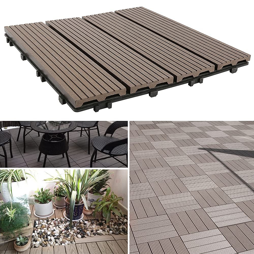 Lot de 22 Caillebotis Exterieur Dalles de Jardin 30×30 cm Composite Bois-plastique Revêtement de Sol Extérieur (22 Tuiles #4)