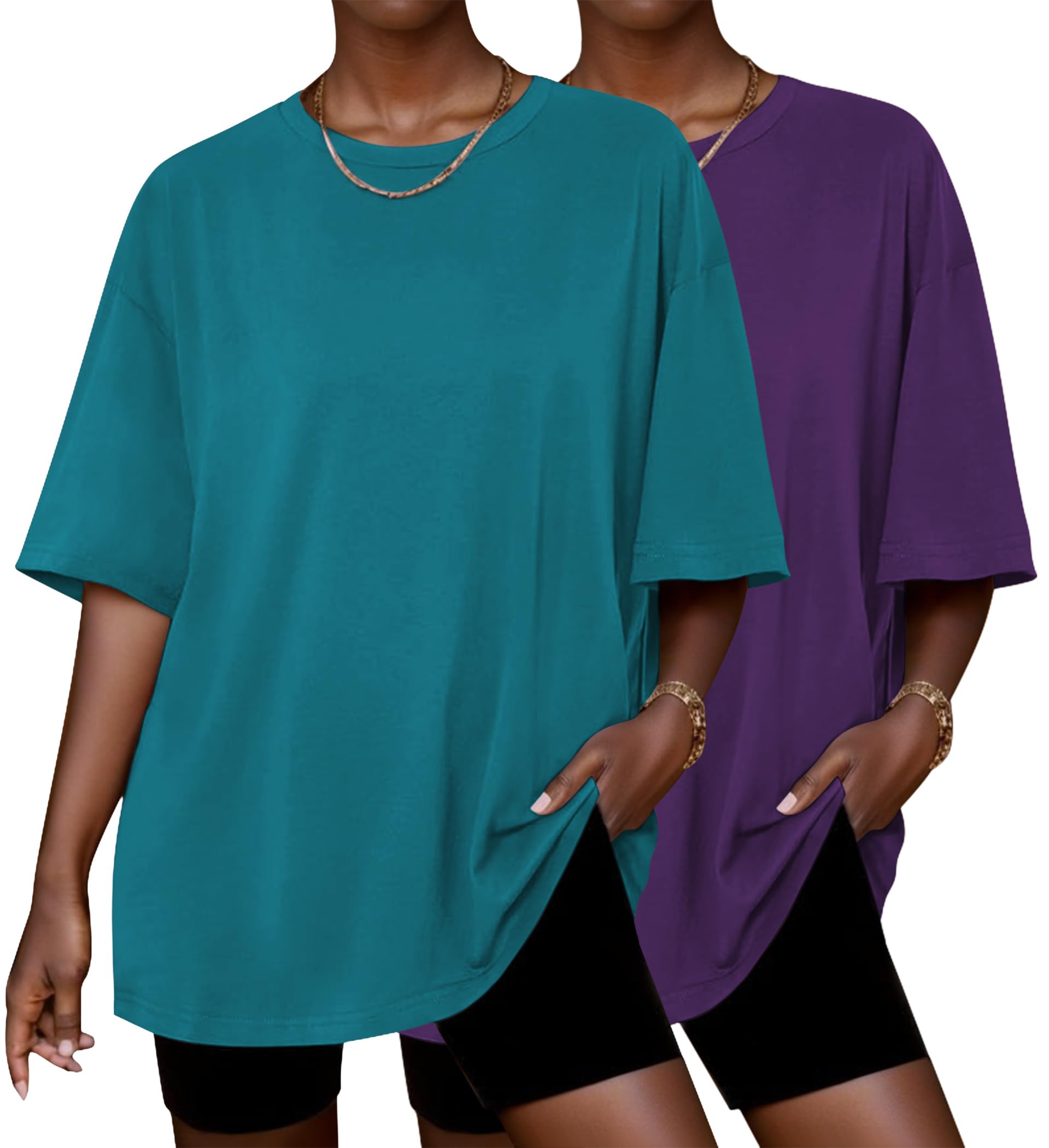 Ekouaer 2 Pack Womens Tops Short Sleeve Oversized T Shirts Casual Clothes