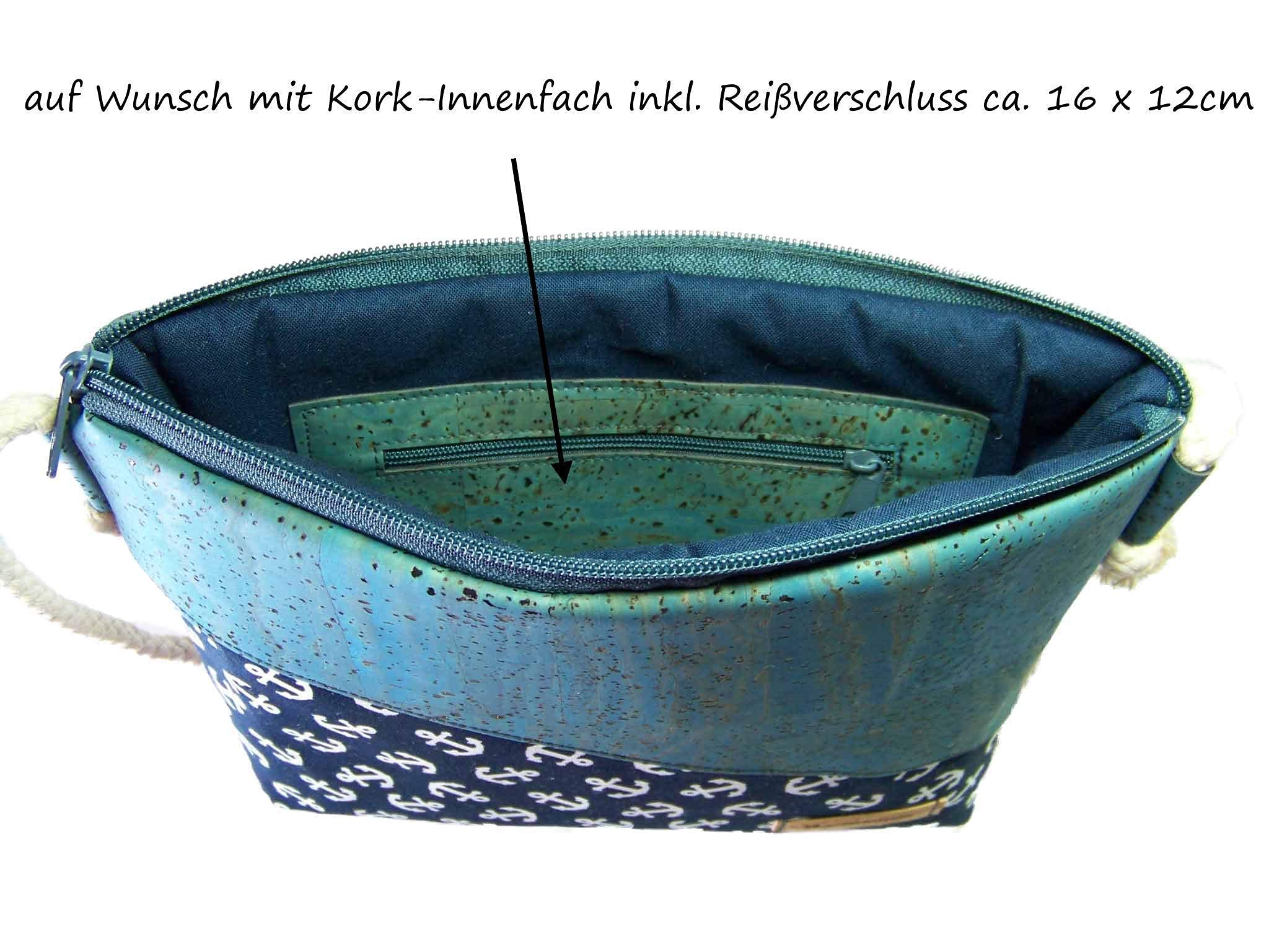 Handmade Korktasche mit Anker Stoff + Kork Schultertasche Umhängetasche Damen Tasche Handtasche, nachhaltig vegan und fair