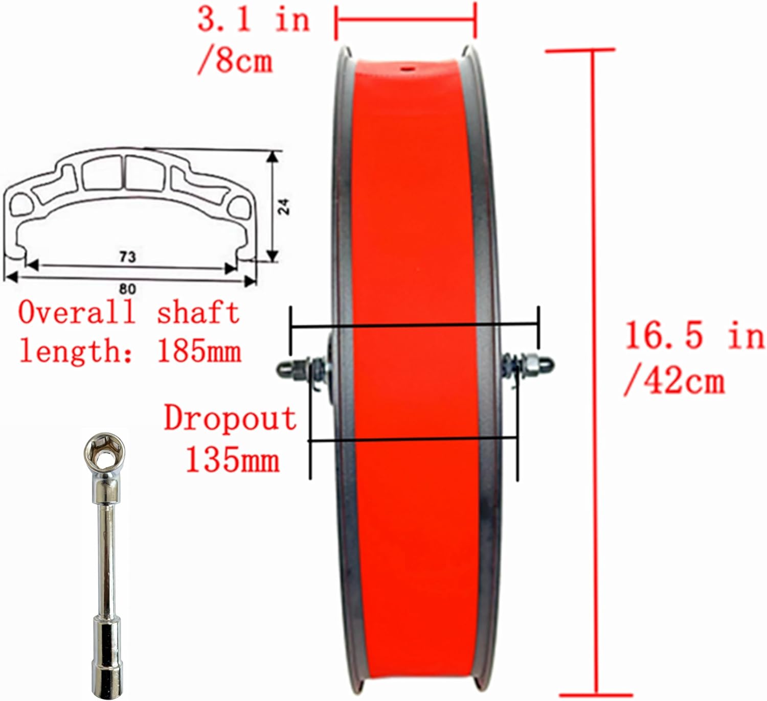 20x4.0 Front Fat Bike Wheel Bolt On Snow Bicycle 20 Inch Double Wall Double Bearing Hub 36x12G Spokes 135mm Dropout Disc Brake Electric Fatbike Front Rim Set