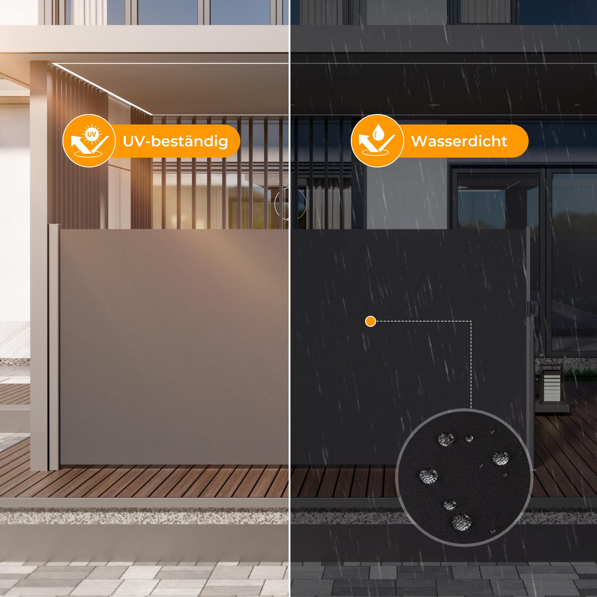 HOMEDEMO Alu-Seitenmarkise ausziehbar, 180x400+20 cm Anthrazit, Sichtschutz Sonnenschutz Markise, Windschutz Wasserdicht Seitenzugmarkise, Seitenrollo für Balkon, Terrasse, Garten
