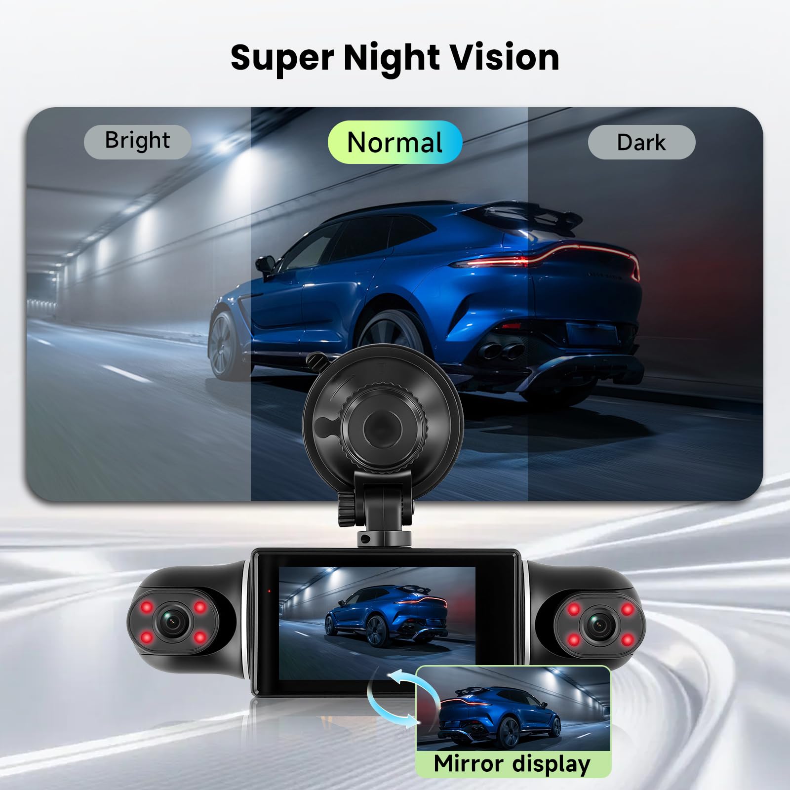 Hodozzy 2K WiFi 4 Canaux Dashcam Voiture, Contrôle Via App Dash Cam Caméra avec Enregistrement en Boucle, Caméra Embarquée 3 Pouces avec Vision Nocturne, Capteur G, Image Miroir, Assistance Arrière