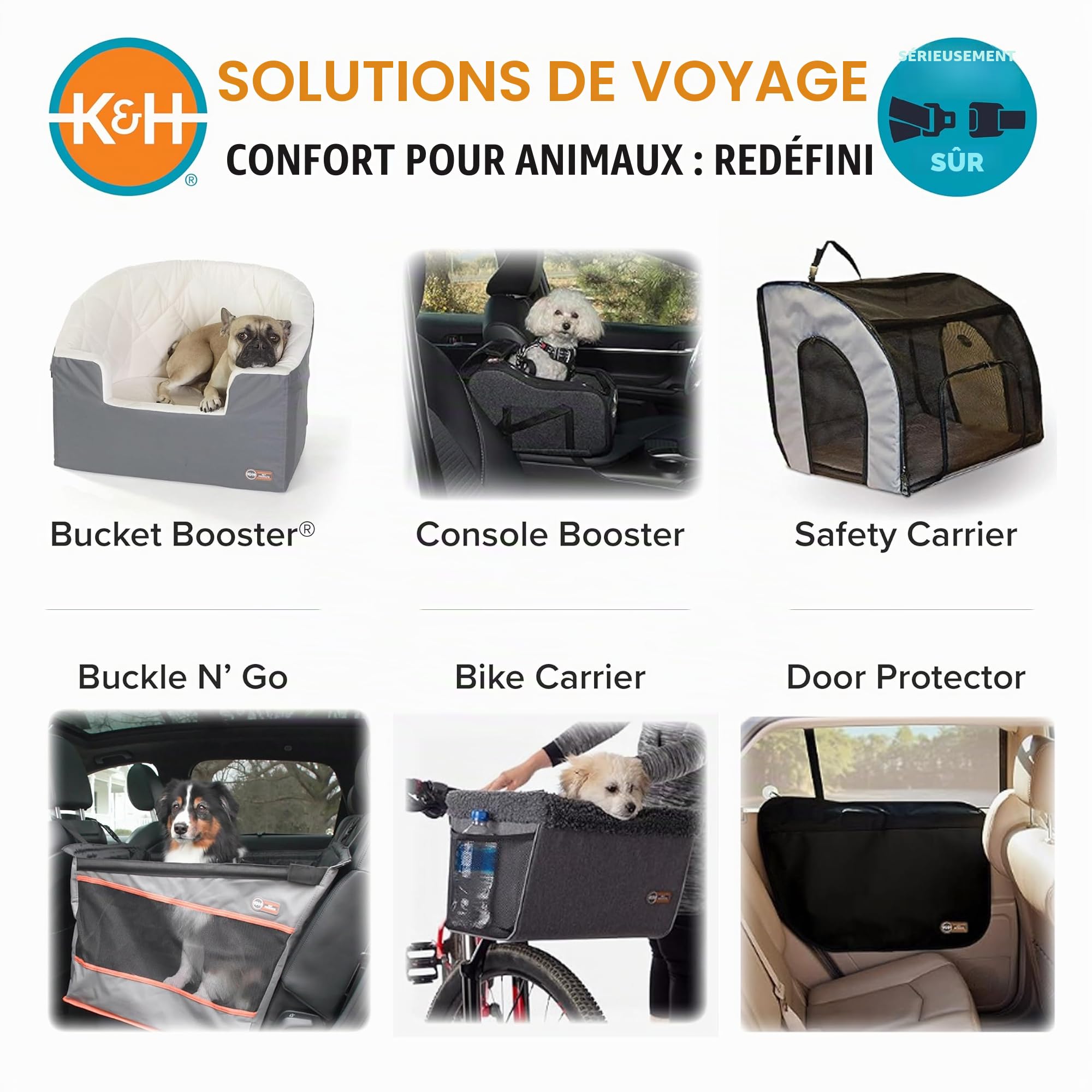 K&H Pet Products Sac de Transport Universel pour Animal Domestique pour Voyage, Panier de vélo pour Chat et Chien, Gris élégant, Taille L 30,5 x 40,6 x 25,4 cm