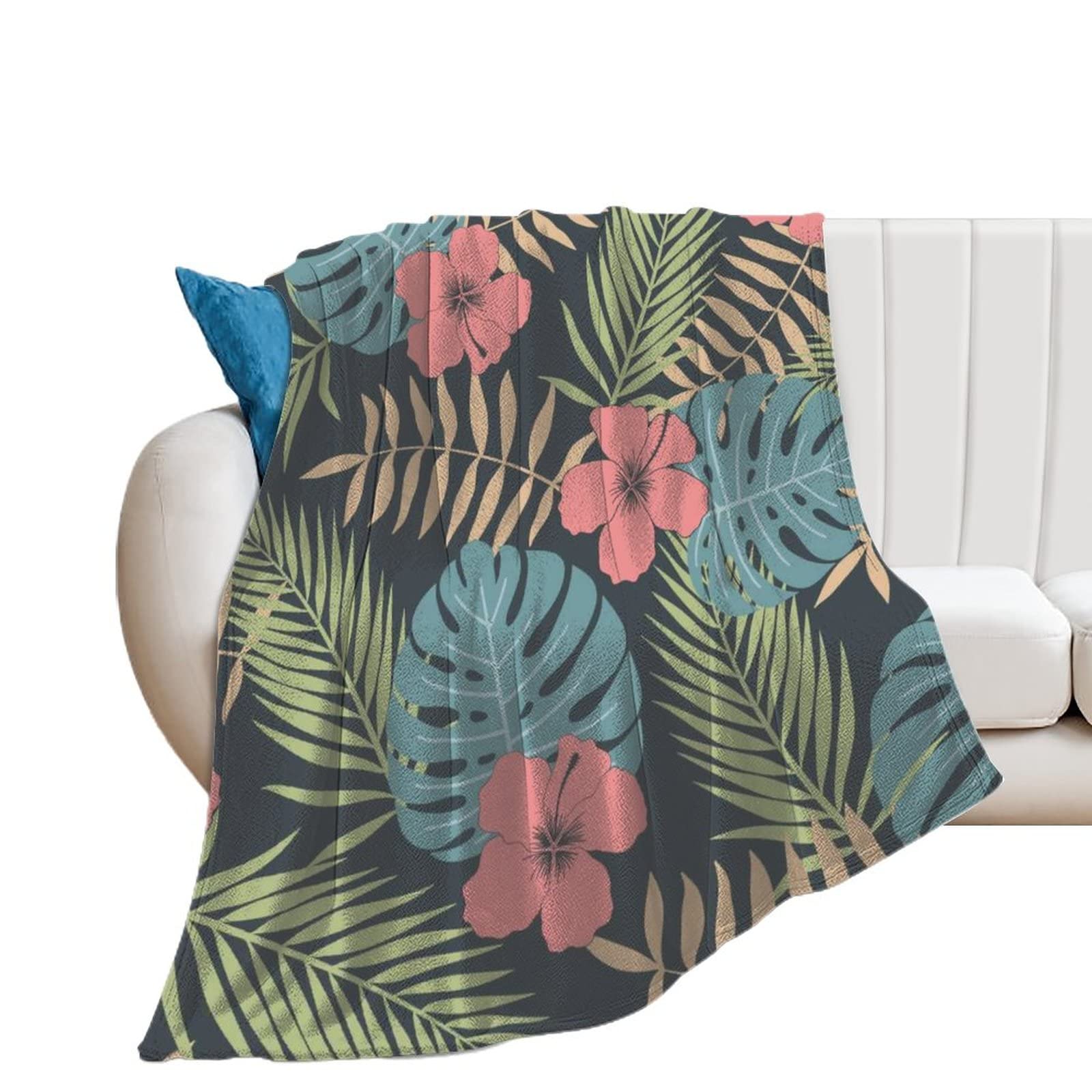 Plaid canapé en flanelle couverture polaire feuille rétro 130x150cm