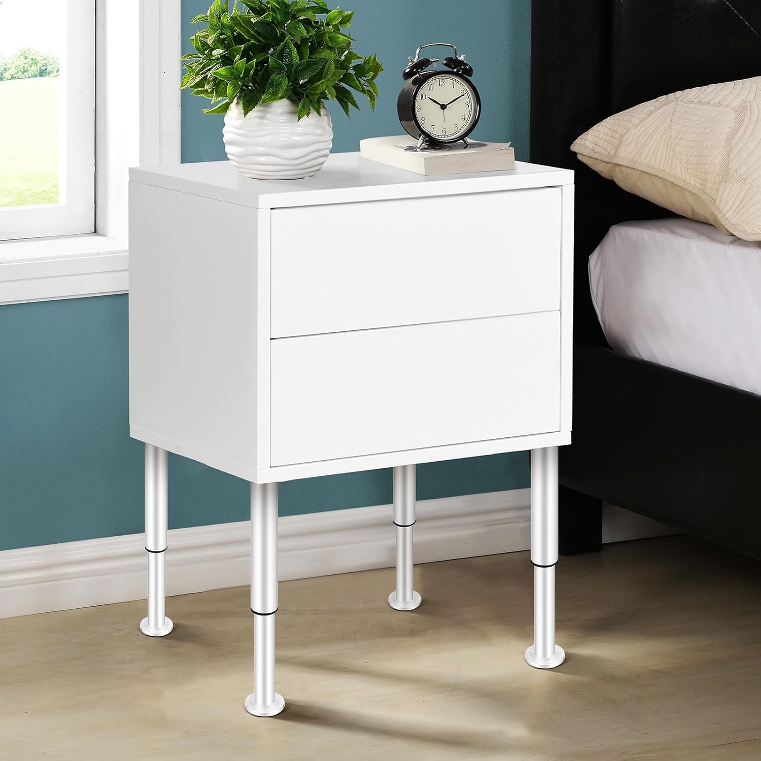 Cabilock 4pcs Adjustable Furniture Legs for Cabinet and Bed Frame Support – Telescopic Height 25-42cm with White Base – Replacement Adjustable Feet for Sofa, Table, and Kitchen Cabinets