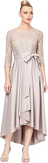 Alex Evenings Women's Satin Ballgown Formal Event Dress with Pockets and Tie Belt (Petite and Regular Sizes)