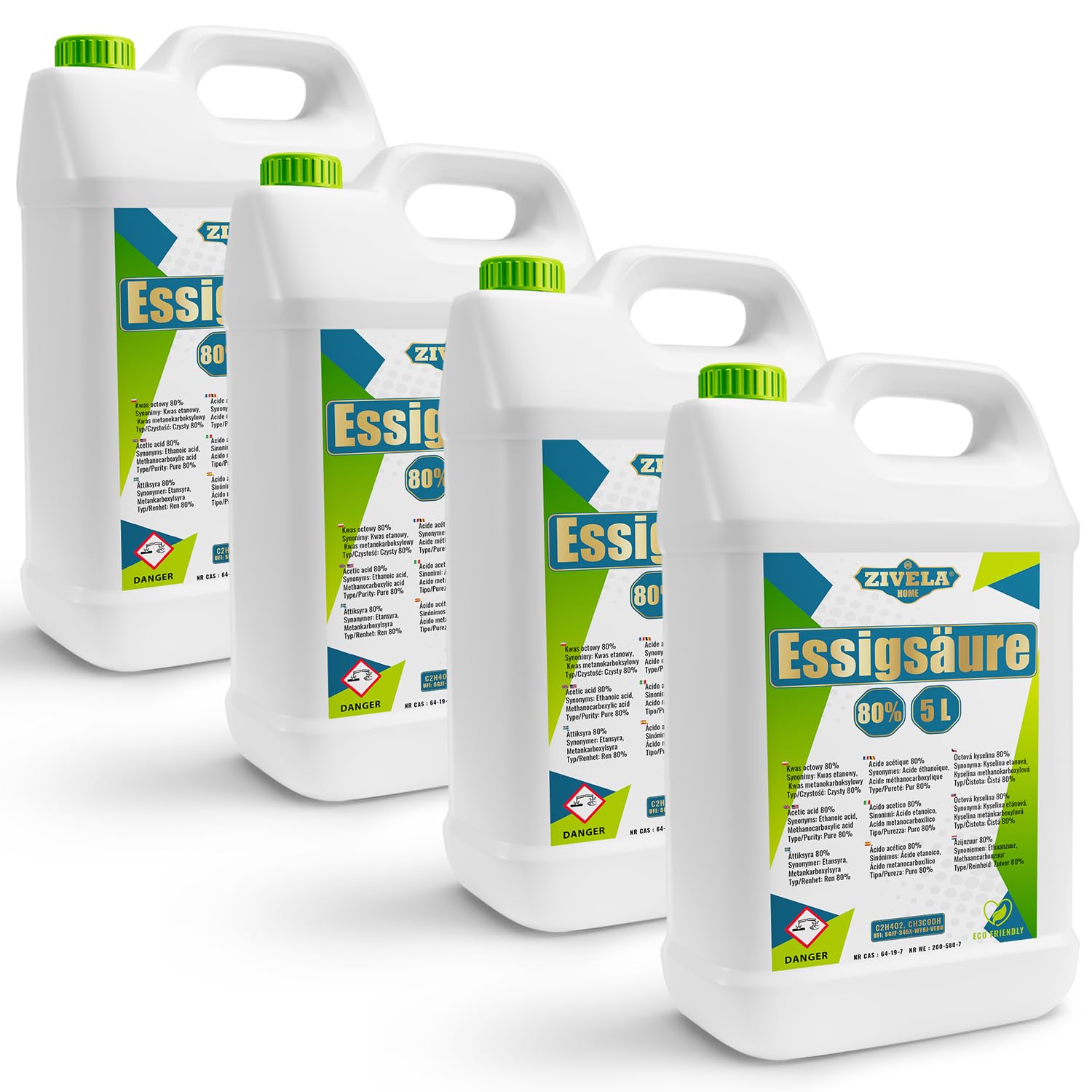 20L Essigsäure 80% Premium Qualität | 4x5L Essigessenz 80 prozent Lebensmittelqualität 20 kg | Hochreiner Essig für Vielseitige Anwendungen | Perfekt für Hausgebrauch Industrie Gartenbau Reinigung