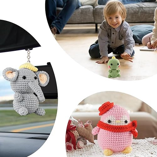 Miniatura 6 de LZHNB Kit de ganchillo para principiantes  3 piezas de animales  pingüinos, dinosaurios, elefantes juego de ganchillo para principiantes, video de