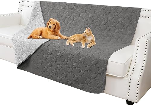 Manta impermeable para perro, 52 x 82 pulgadas, fundas para sofá y cama, protector de muebles de perros, lavable y reversible, gris claro + gris