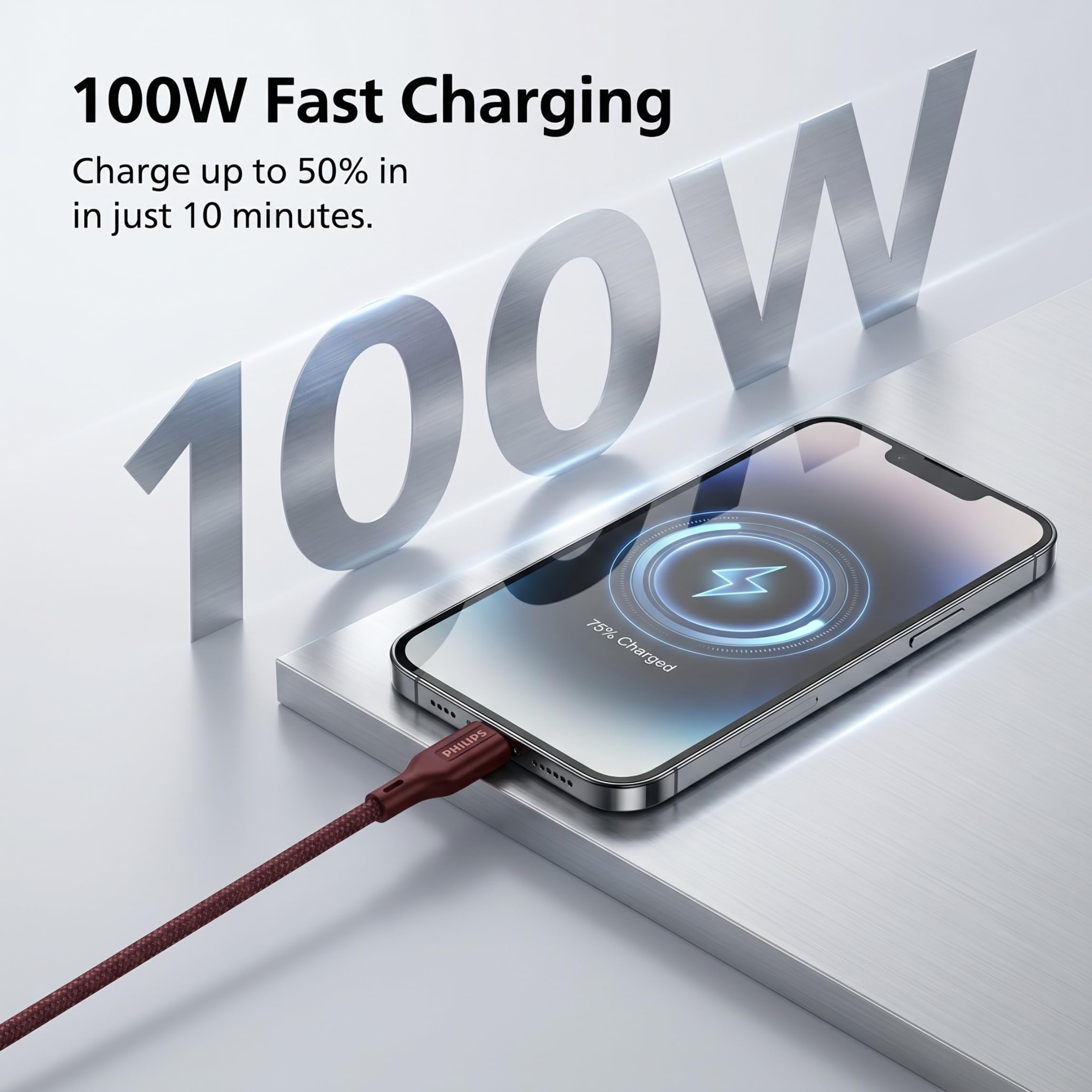 Philips 100W USB-C to USB-C Cable - Magnetic & Fast Charging -2 Philips 100W USB-C to USB-C Cable - Magnetic & Fast Charging -2