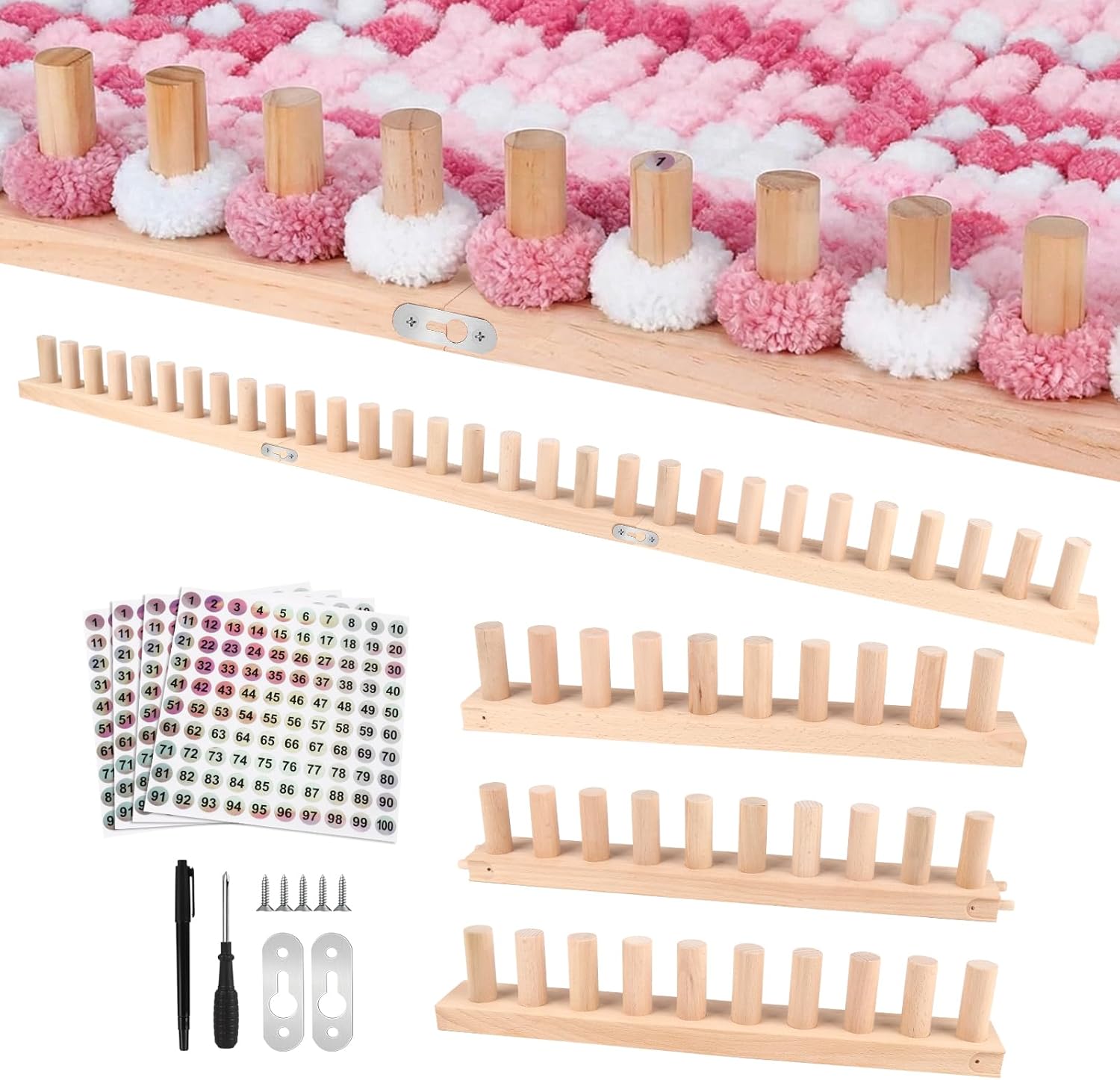 AIIQESBT 46" Chunky Knitting Blanket Loom, Adjustable Size Wooden Loom for Chunky Blanket, 3-in-1 Reusable Hand Knitting Loom Kit for Beginners, DIY Yarn Craft, Home Decor, Stress Relief