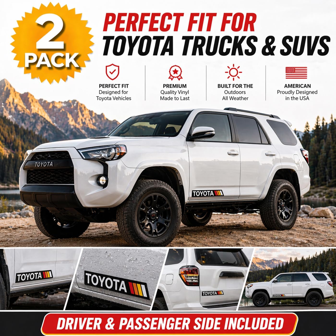 GRITKULTURE Removable Retro TRD Decal Graphic Sticker 2 Pack 11.2inch X 1.7inch Tricolor Vinyl for Universal Year Tacoma and Tundra, 4runner Offroad Trucks and SUV with Squeegee and Easy Installation