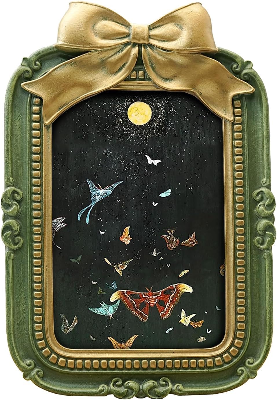 4x6 Vintage Picture Frame, Antique Green Ornate Bow Photo Frame for Wall Hanging or Tabletop Display, Retro Home Decor, Photo Gallery Art