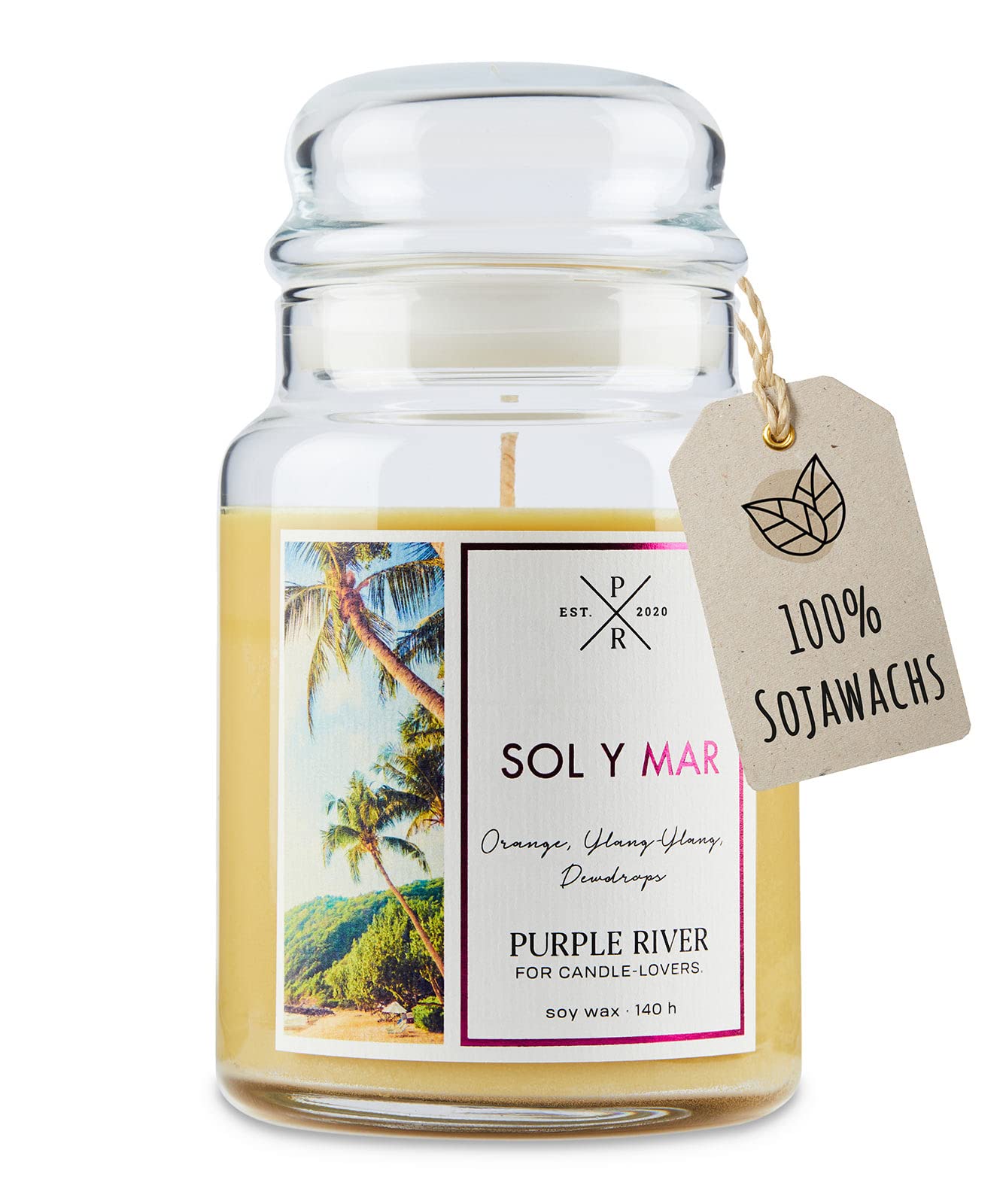 Sol y Mar Duftkerze im Glas | Große Duftkerze im Glas mit Deckel