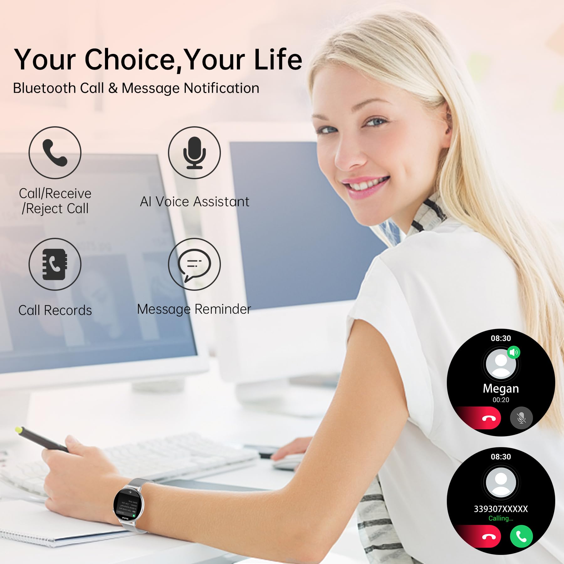 Reloj Inteligente Digital Mujer Hombre Redondo, 1,32" Smartwatch Llamada, 20 Modos Deportivos Fitness Pulsera Actividad con Sueño/Pulsómetro, Podómetro/Cronómetro Smart Watch para iOS Android