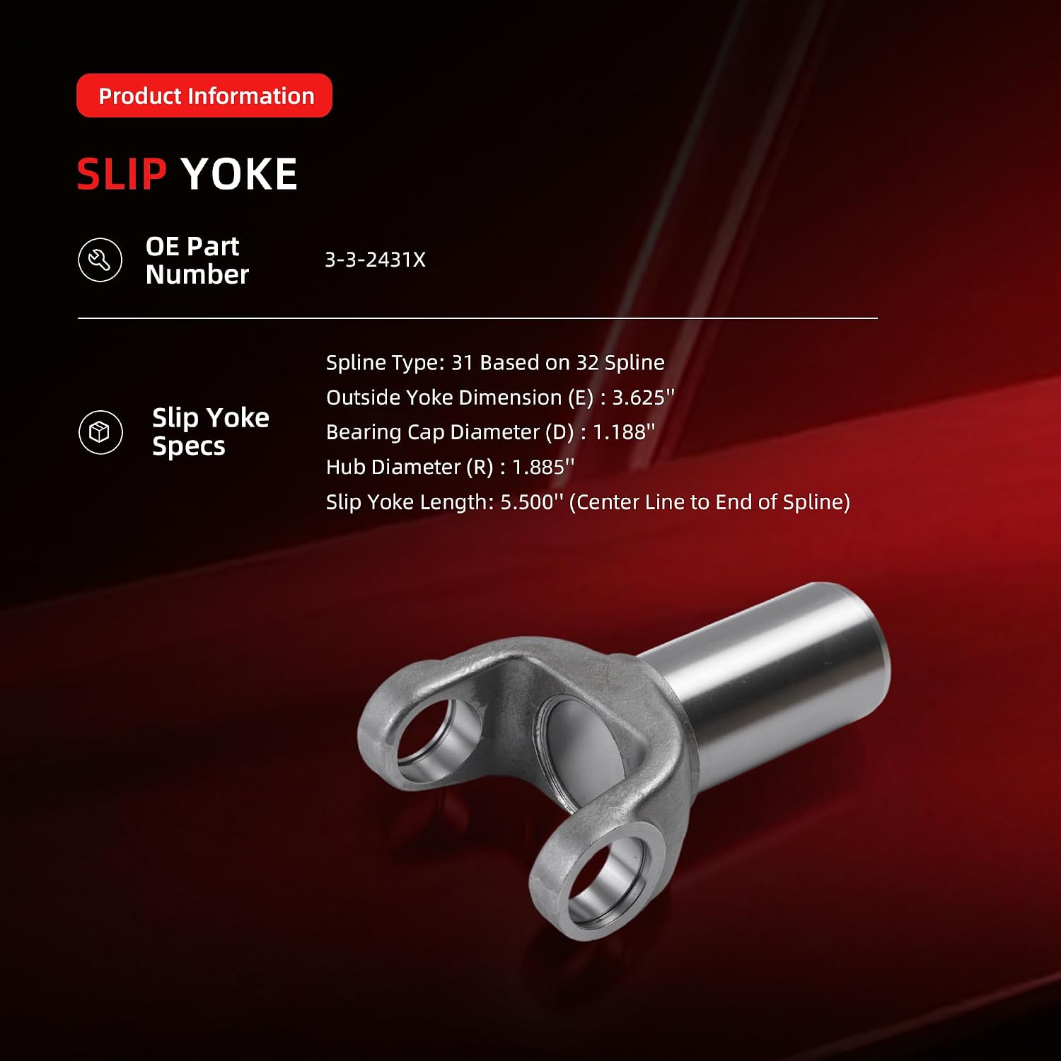 Slip Yoke, for Turbo 400, for TH-400, for Super T-10, for Muncie M22/M21/M20, for 4L85E/4L80E, 1350 Series, 3-3-2431X