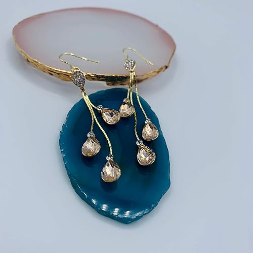 Vista 5 de Aretes de cristal para mujer Candelabro largo con gotas de cristal Pendientes de lujo con cristales Ropa de noche, fiesta, cita nocturna, joyería