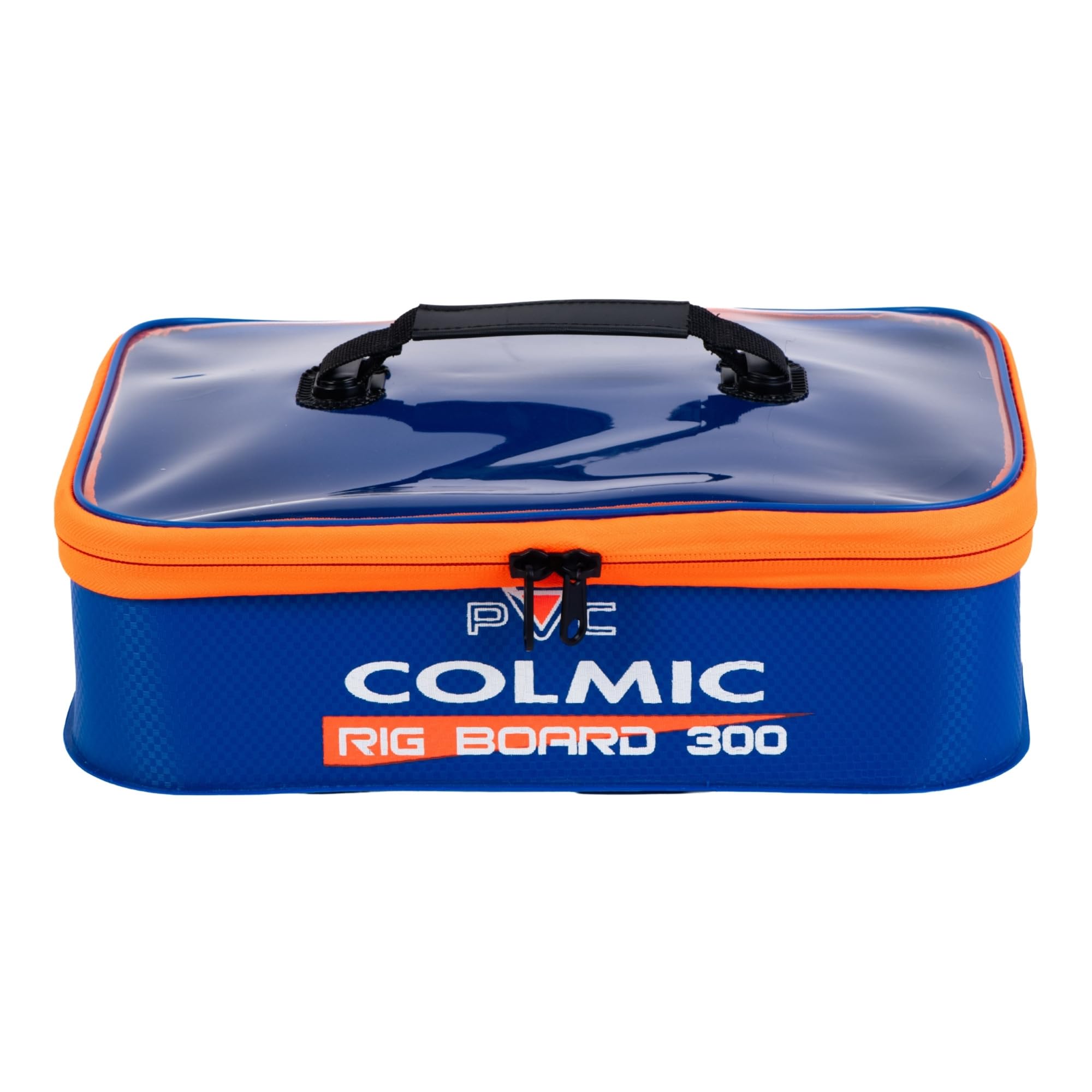 Colmic Wasserdichte PVC-Rig Board Box - EVA Rig Tasche mit transparentem Deckel, Anti-Shock Griff - Kompatibel mit 15 cm und 30 cm Rig Board, Blau und Orange, RIG BOARD 300, Wasserdichte