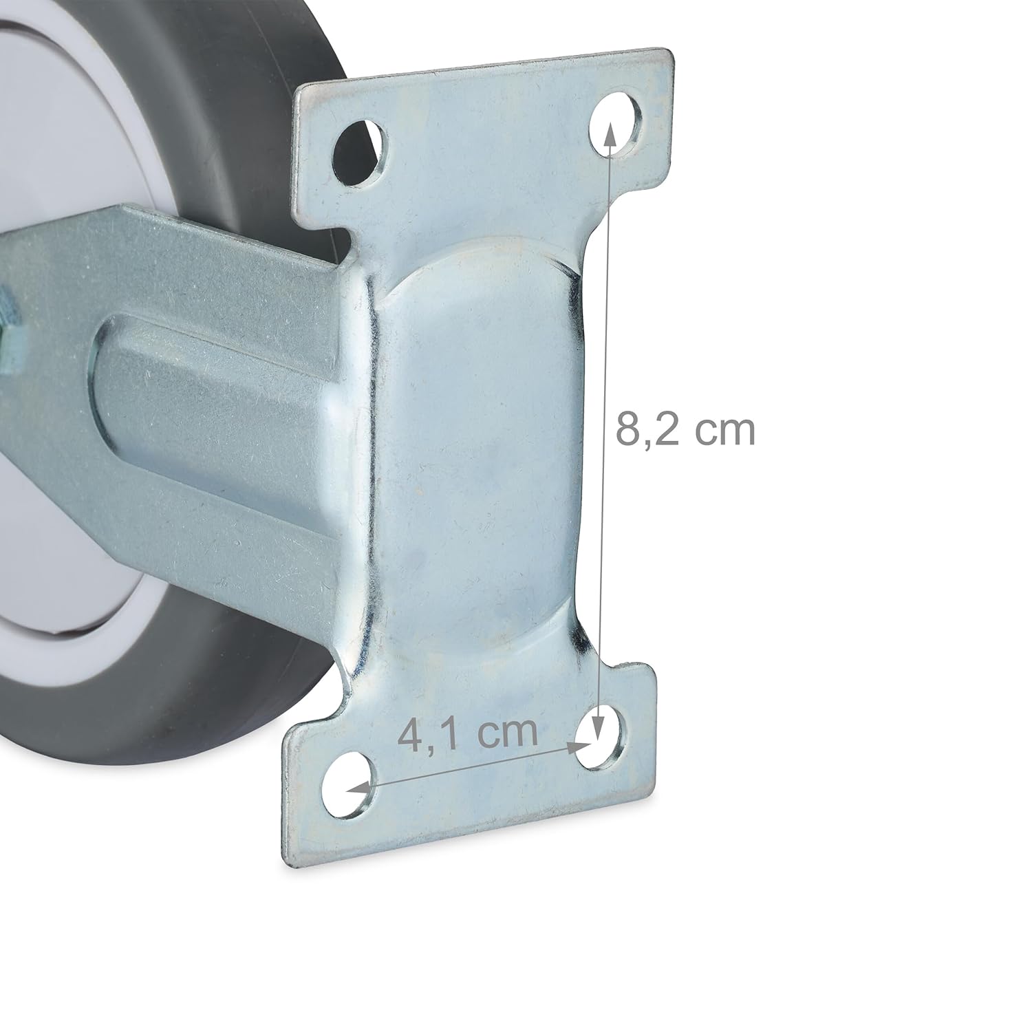 Relaxdays Fixed Castor, Set of 4, 125 mm, Load Capacity 480 kg, TPR (thermoplastic Rubber), Steel Plate, Ball Bearings, Traceless, Sound-Absorbing, Grey/Silver