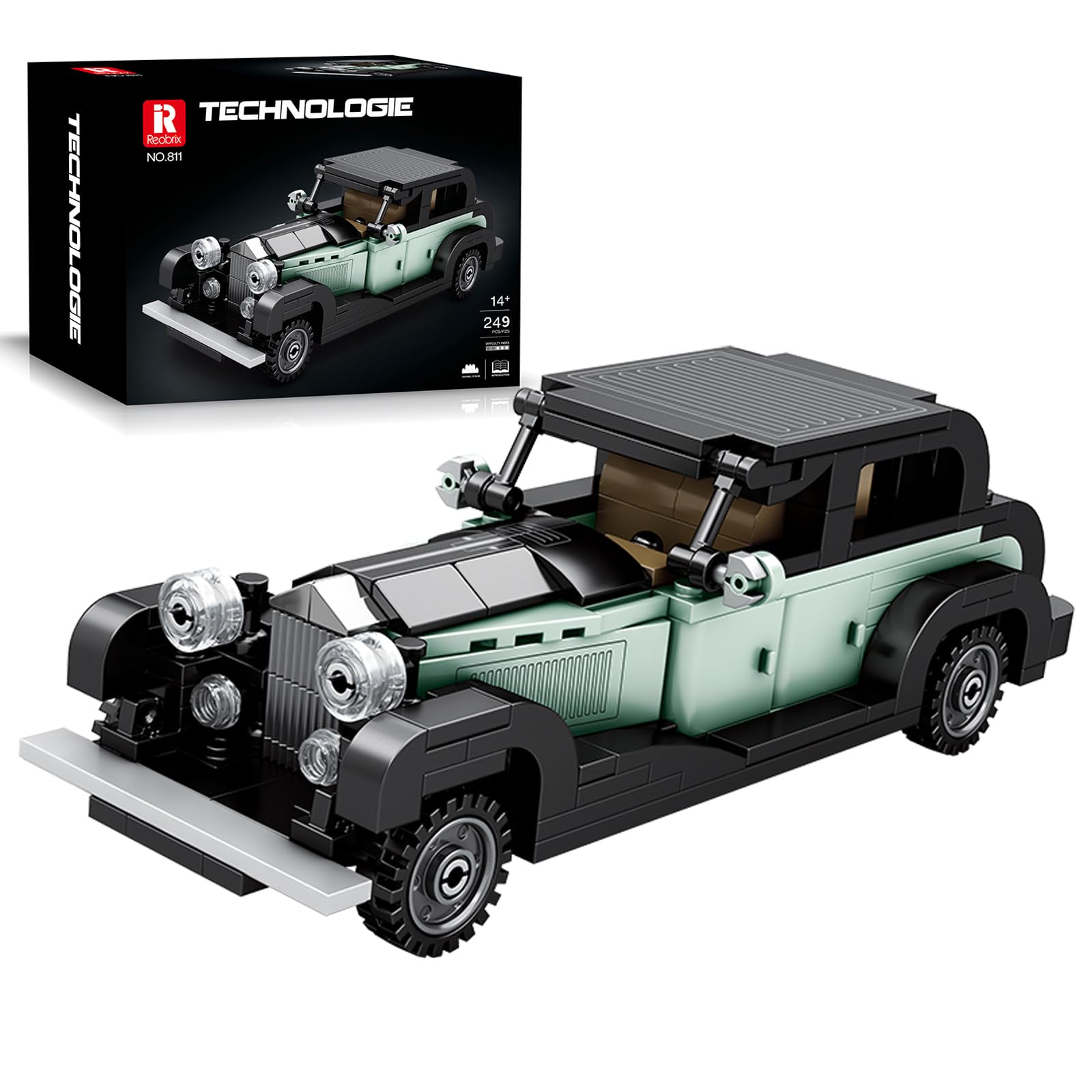 Reobrix 811 Bentley 8 Litre Toy Car Building Blocks, 1:24 Scale Model Car Kit for Display and Collectible, Classic Car Building Toy for Boys and Adults, 249 Pieces