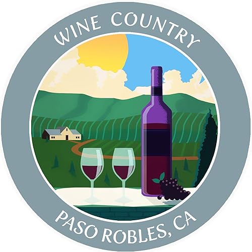 Vinyard - Wine Country - Paso Robles, California 3.5 pulgadas DIY Adhesivo de vinilo adhesivo de aventura vacaciones tema novedad apliques