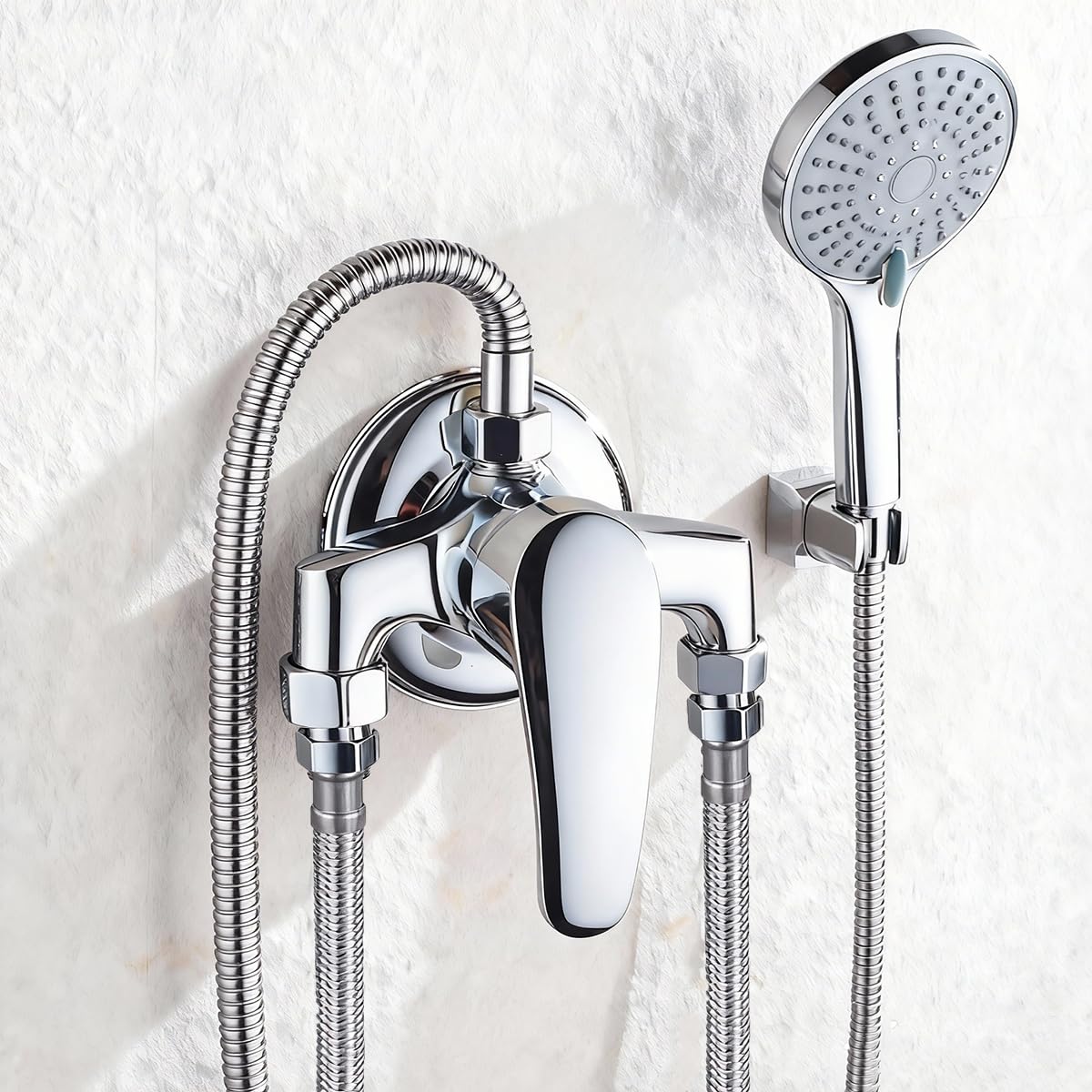 Grifo Mezclador de Ducha, Grifo de Ducha Montado en Pared, Válvula Mezcladora Manual para Agua Fría y Caliente, Acabado Cromado