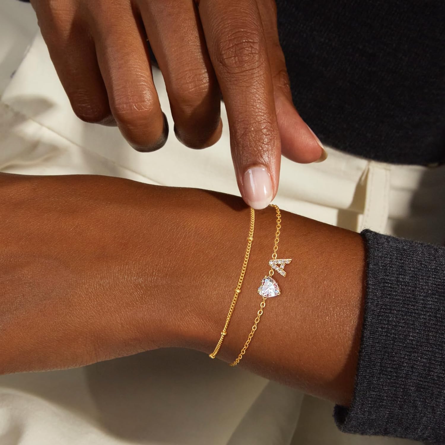 Gold Initial Bracelets for Women Dainty 14K Gold Plated Layered Beaded Bracelets for Women Non Tarnish A-Z Heart Letter Charm Personalized Birthday Gifts - Image 5