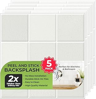 5 Pack Peel and Stick Backsplash Square Tiles, Extra Thick 3D Wall Panel...