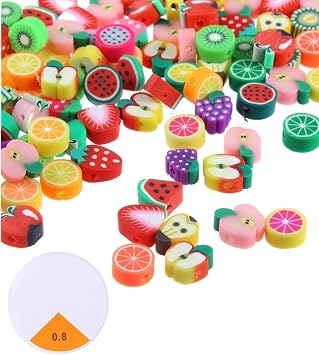 200 Pcs Handmade Polymer Clay Fruit Beads - Assorted Colors & Styles, Lovely DIY Loose Spacer Beads for Jewelry Making, Necklaces, Bracelets, Earrings & Craft Projects