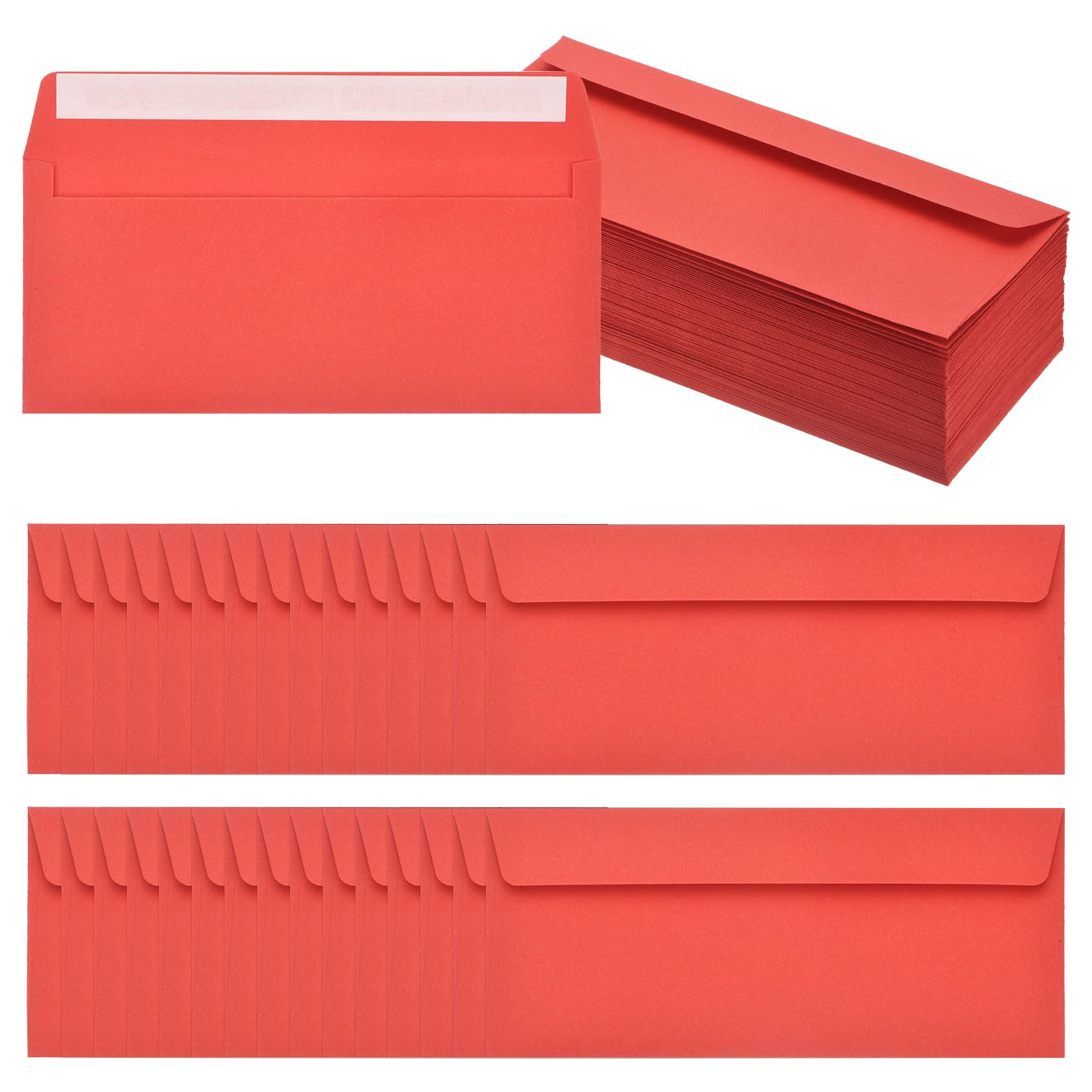 PATIKIL 100 Pack Red #10 Business Envelopes, Colored Self Seal Letter Size Envelopes for Business Mailing Office Checks Invitation, 24.1 x 10.5 cm
