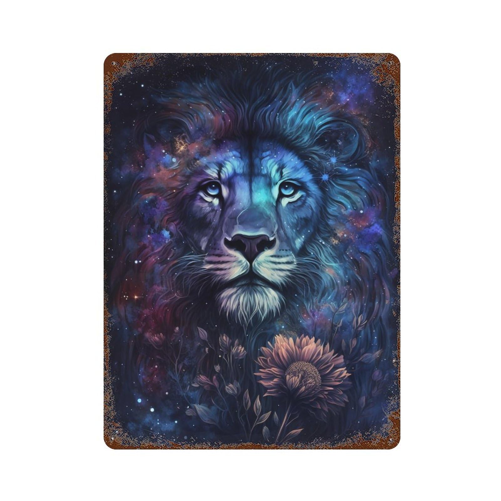 Cosmic Lion Art Print-6 Vintage Rust Metal Sign 15.7"x11.8", for Patio, Garden Room And Bar Decor, Novelty Wall Decor
