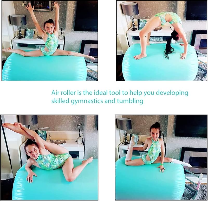 PPXIA Felfújható Gimnasztikai Henger 100x60cm Kék Air Roll Tornaszőnyeg Pumpa Yoga Edzés Akrobatika