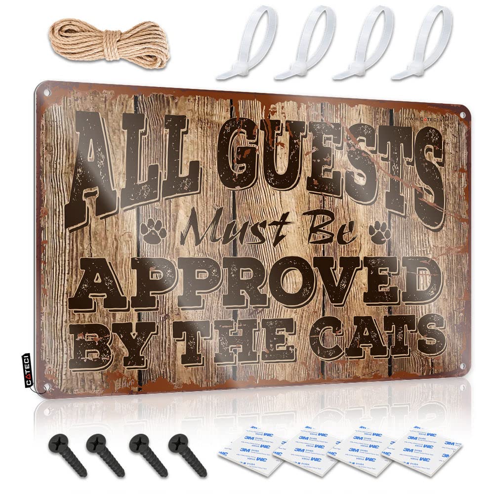 HELIOFORGE Bar Rules Sign All Guests Must Be Approved By The Cats Sign Man Cave Bar Tin Signs(30X40CM)