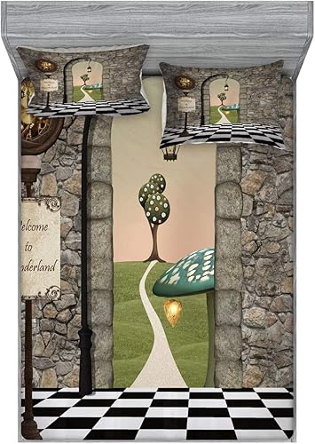 Miniatura 214 de Ambesonne Juego de sábanas bajeras y fundas de almohada occidentales, sombrero de vaquero con temática del salvaje oeste y cuerda de ganadería vieja