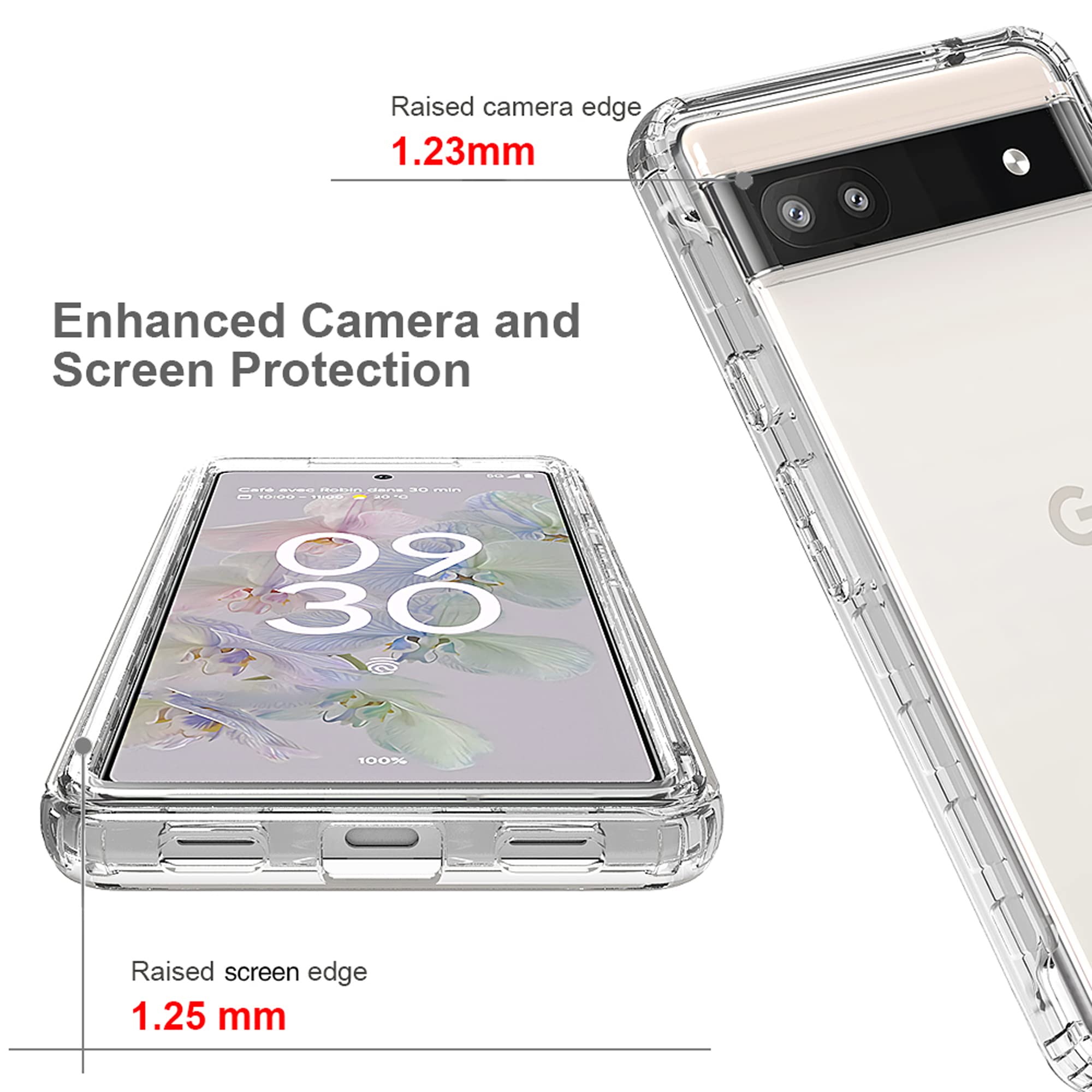 ESTH® Trasparente Cover per Google Pixel 6a Custodia in silicone a Antiurto 360°, Caso Protettivo Antineve e Antipolvere Senza Protezione per lo Schermo Integrata, Nero