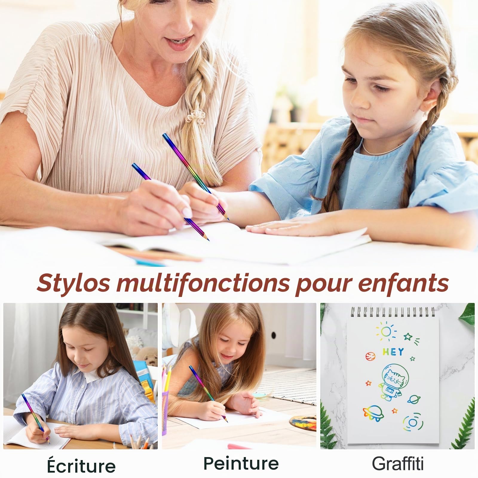 48 Crayons De Couleur Arc-en-ciel 4 En 1 – Crayons 4 Couleurs (jaune, Bleu, Rouge, Vert) Pour Enfants, Dessin Et Coloriage
