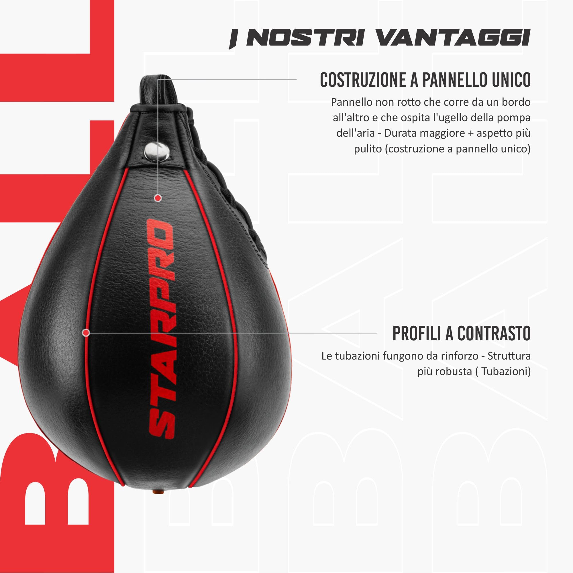 Starpro Speedball - Sacco da boxe Teardrop di alta qualità in similpelle premium per boxe, Muay Thai, allenamento MMA, colpi di precisione e coordinazione occhio-mano