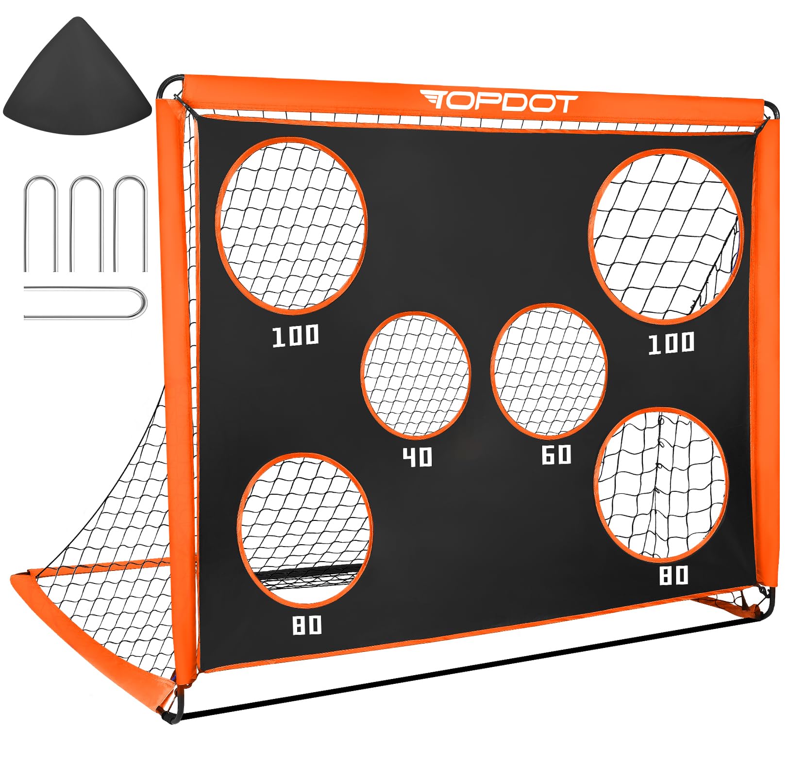 Topdot Porta da calcio per bambini, 2 in 1, pieghevole, per allenamento in cortile e giochi sportivi all'aria aperta, arancione, 150 × 120 cm