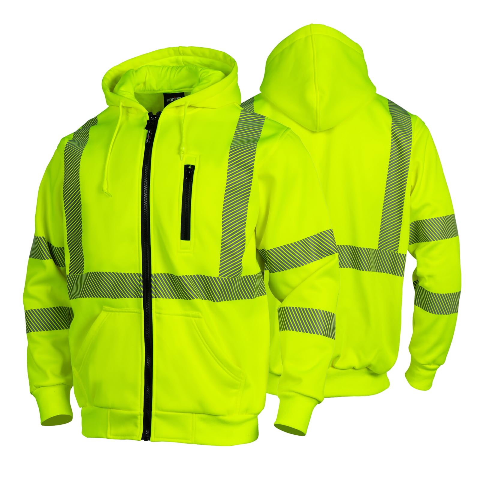 FONIRRA Hi Vis Safety Fleece Hoodie for Men Reflective Jacket ANSI Class 3 High Visibility Sweatshirts with Hood