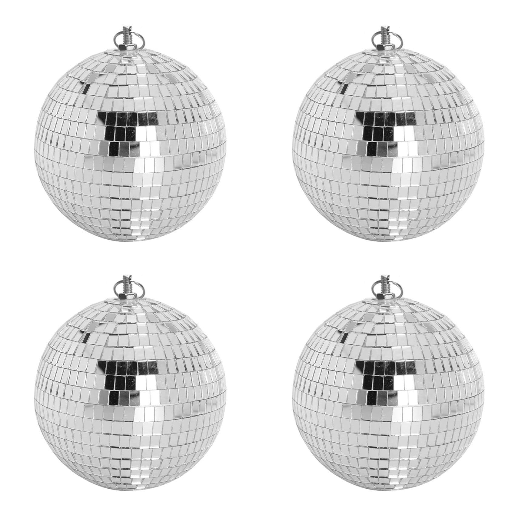 Hndhbfgrt 4pcs 30cm Disco Light Mirror Ball, Stage Reflective Party Mirror Balls Silver with Hanging Rings for Dance, Birthday