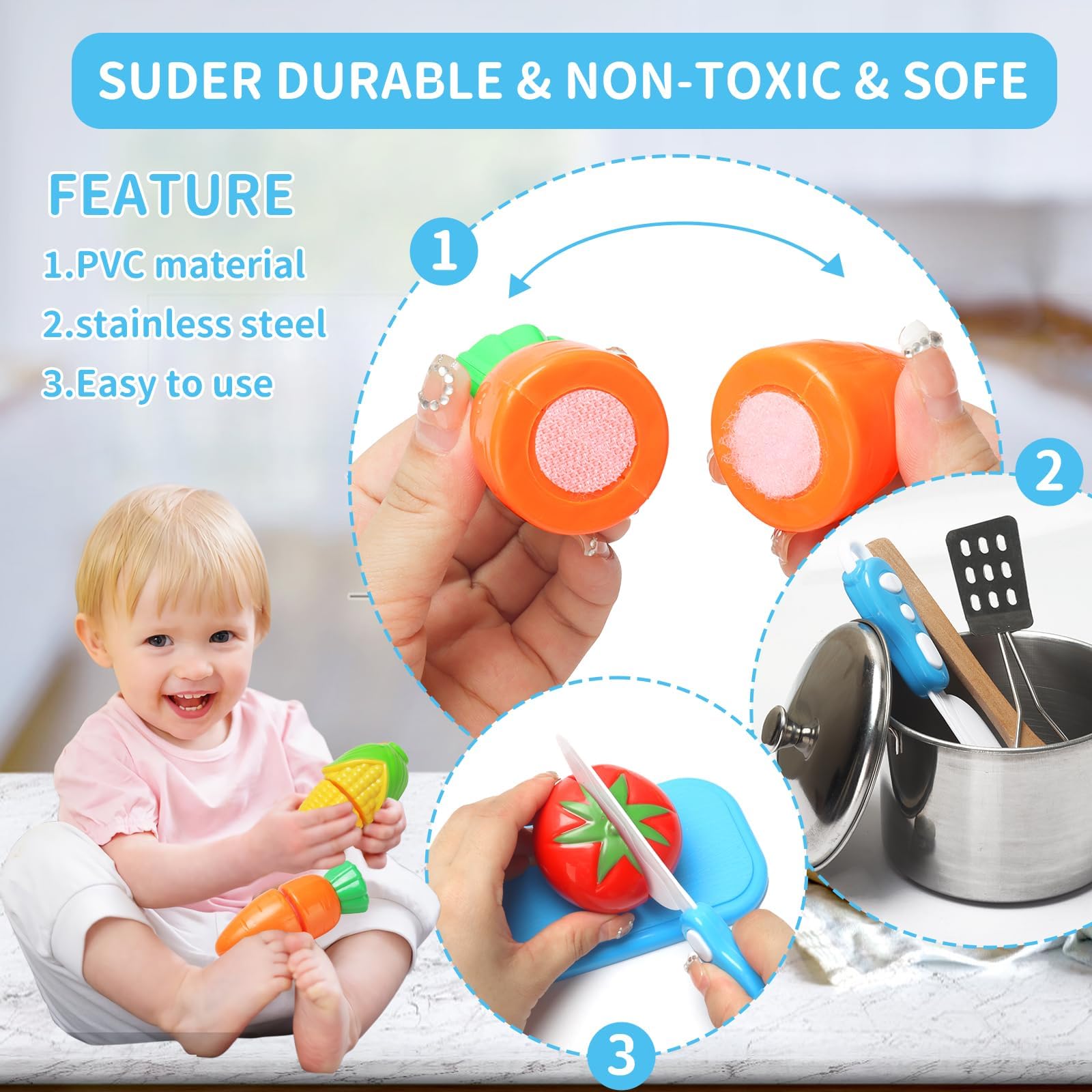 UCAMP Giochi Cucina per Bambini 32 Pezzi - Set di Pentole e Padelle in Acciaio Inossidabile, Accessori e Utensili da Cucina - Giocattolo per Bambini