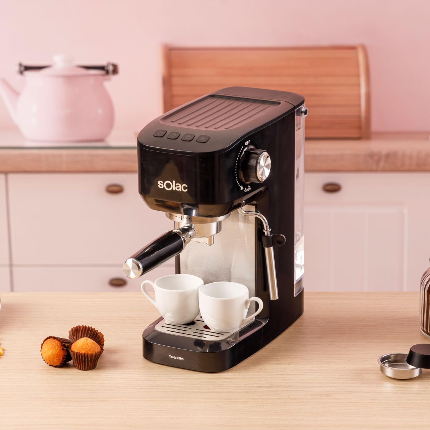 Solac Cafetera Espresso 20 Bar Taste Slim con Sistema Thermoblock y Vaporizador Profesional | Máquina de Café Compacta con Depósito 1,4 L, Programación de Cantidad y Espuma Cremosa Tipo Barista