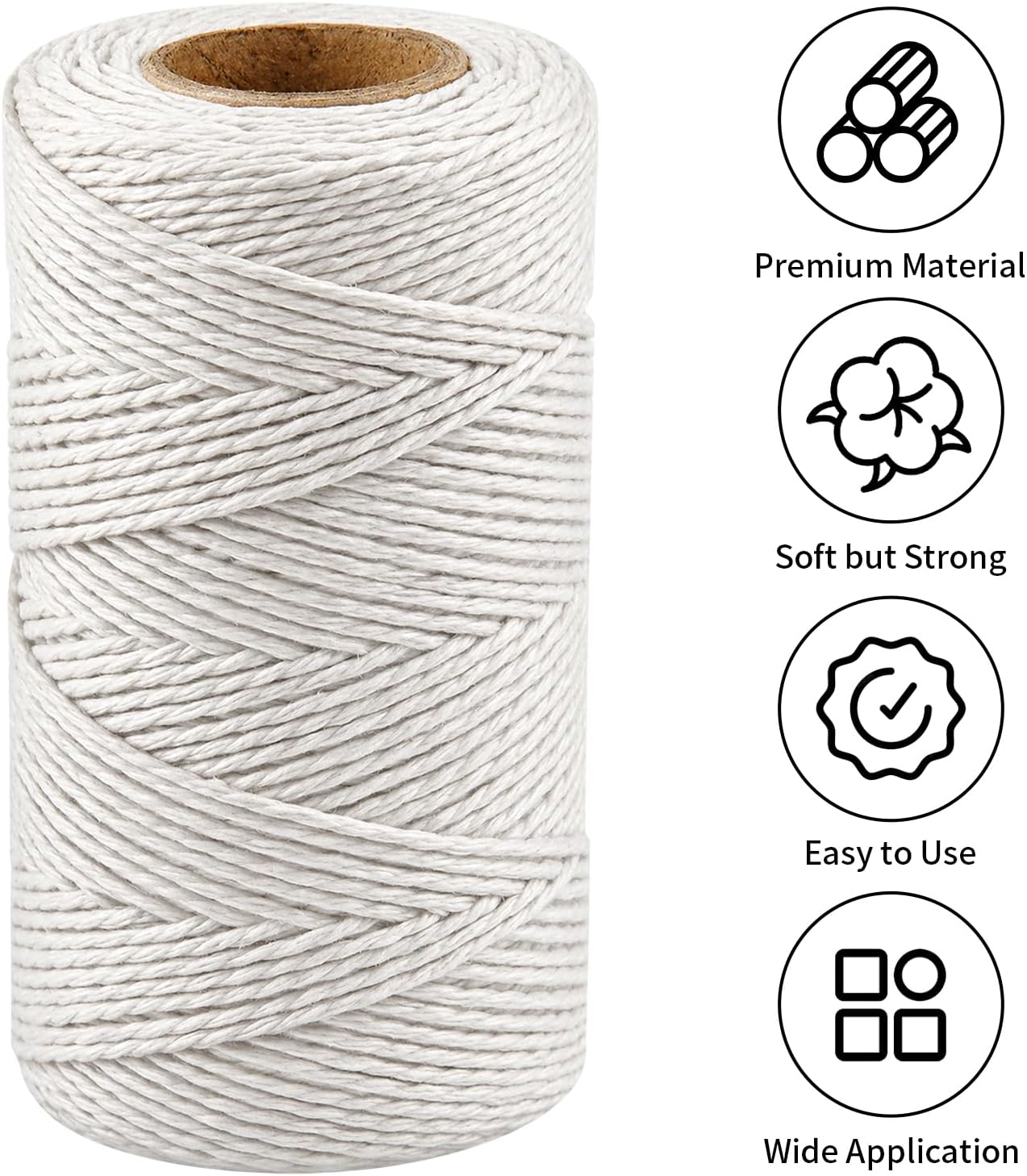 Vaincre Natural Cotton Twine String - 2PCS 328 Feet 2MM Kitchen Butchers Bakers Cooking Twine for Meet Turkey Sausage, White String Rope for Crafts, Gift Wrapping Packing Gardening Knitting Decor