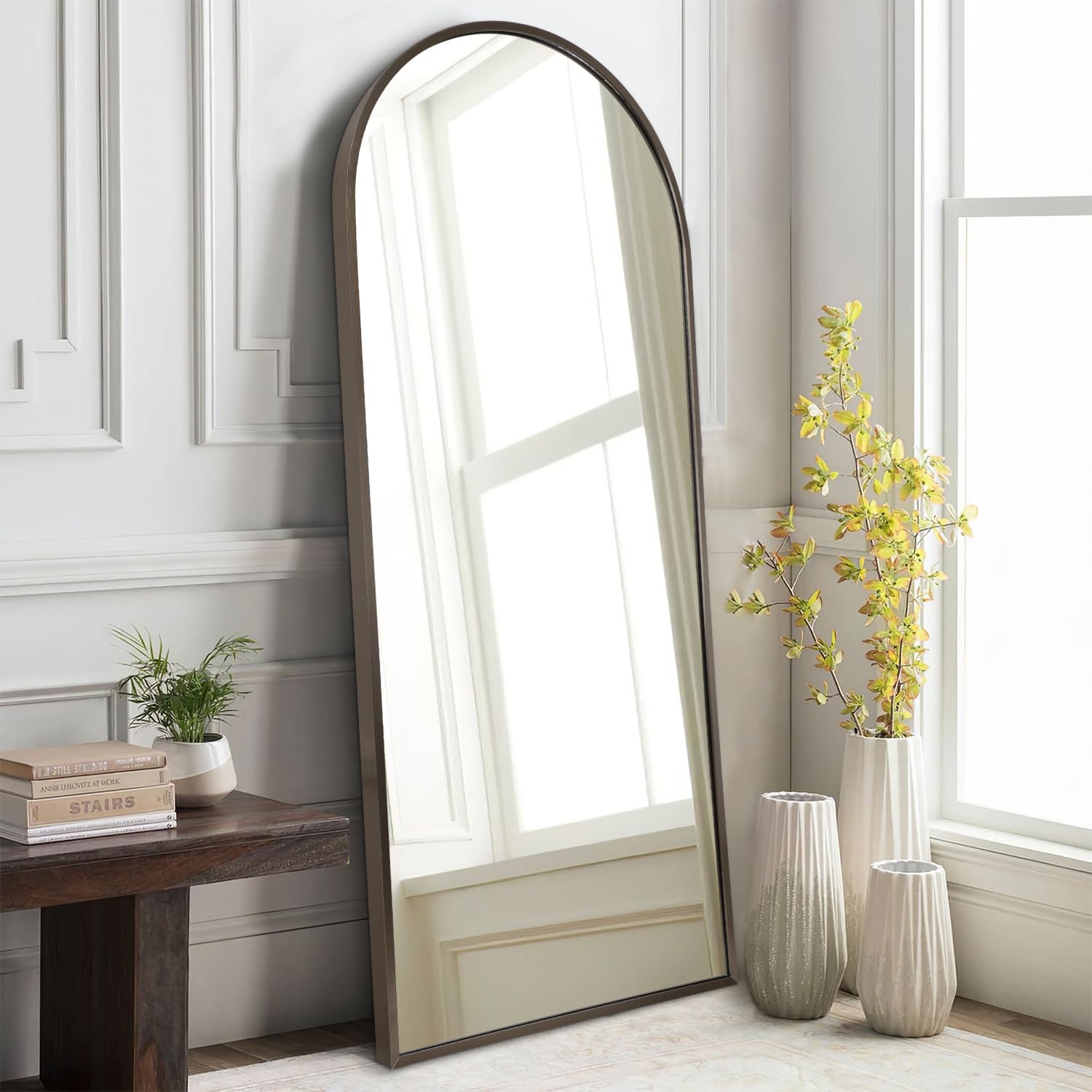 HLFMVWE Large Arched Full Length Mirror, Arch Bathroom Wall Mirrors Metal Aluminum Alloy Frame Modern Simple Home Decor for Living Room Bedroom Cloakroom 120x40cm Coffee