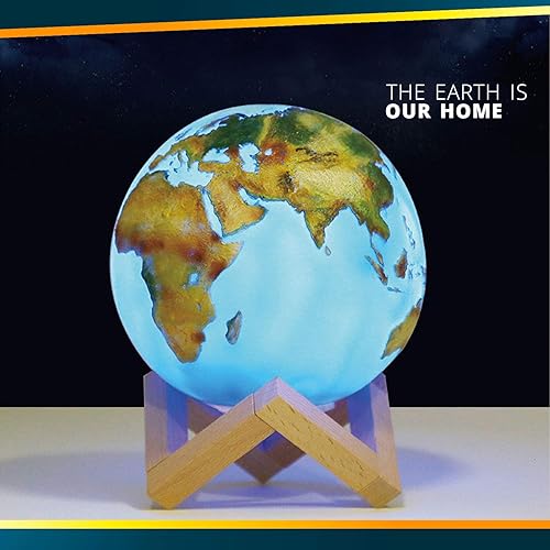 Miniatura 5 de Himalayan Glow Lámpara de luz de luna impresa en 3D con soporte de madera y control remoto regulable, LED recargable con lámpara de luna de 16