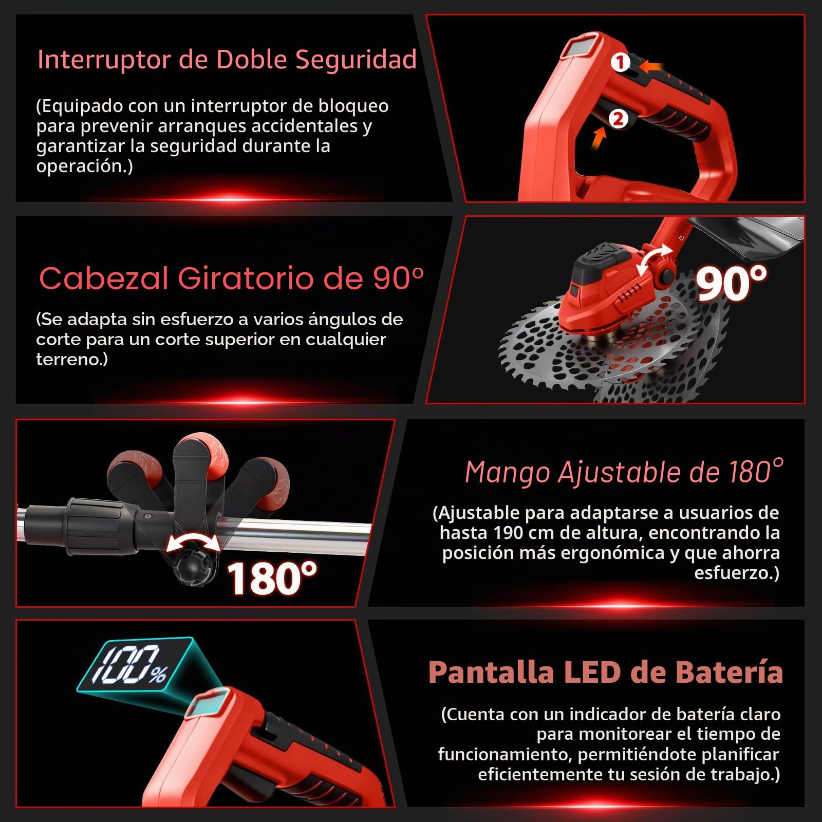 Desbrozadora a Batería para Makita 18V, Cortabordes Eléctrico | cepillo de malas hierbas, mango telescópico 100 – 140 cm, ancho de corte de 24 cm) para podar césped de jardín (sin batería)
