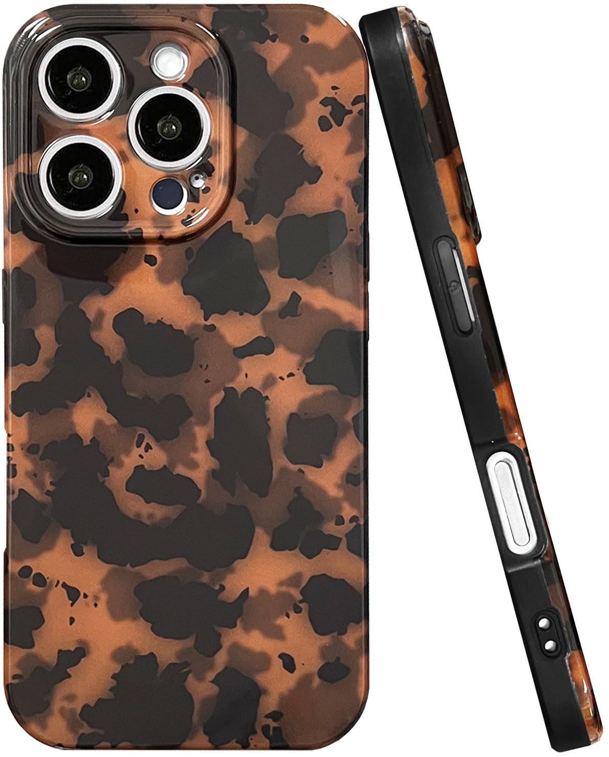 CEOKOK Tortoise Shell Phone Case for iPhone 16 Pro Cute Cases, Camera Protective Shockproof Soft Slim Brown Black Cheetah Leopard Animal Pattern